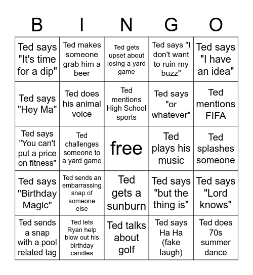 Ted Bingo Card