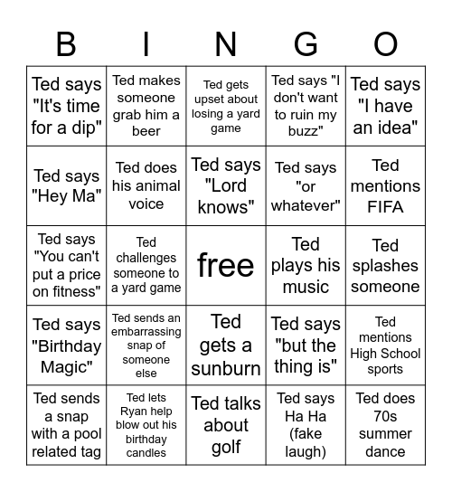 Ted Bingo Card