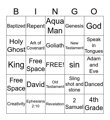 King David Bingo Card