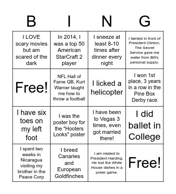 Random Facts Bingo Card