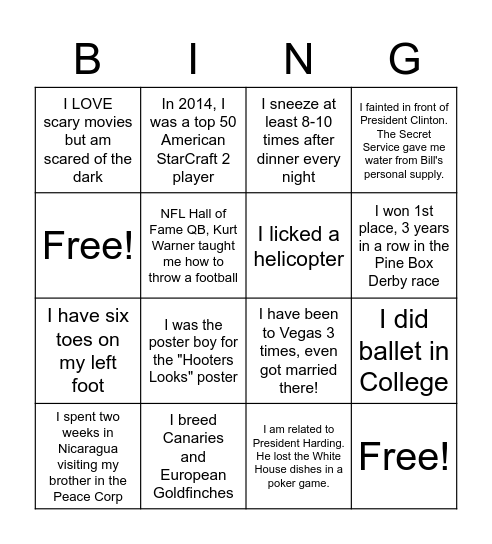 Random Facts Bingo Card