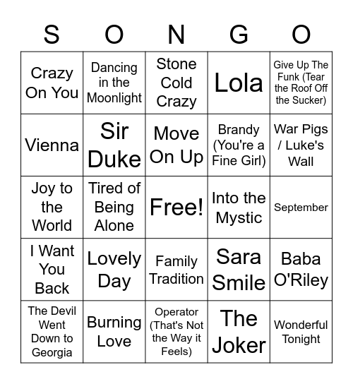 '70s Night Round 1 Bingo Card