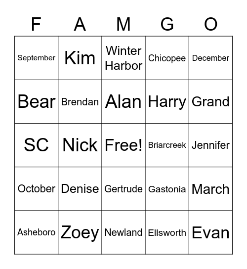 Memere Bingo Card