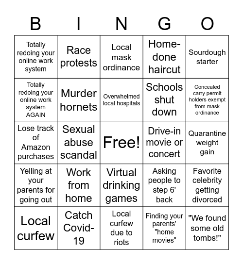 2020 Bingo Card