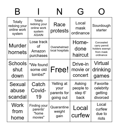 2020 Bingo Card