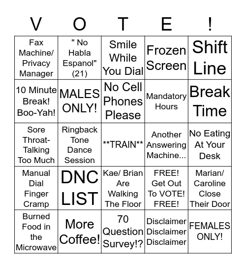 Advantage BINGO!!! Bingo Card