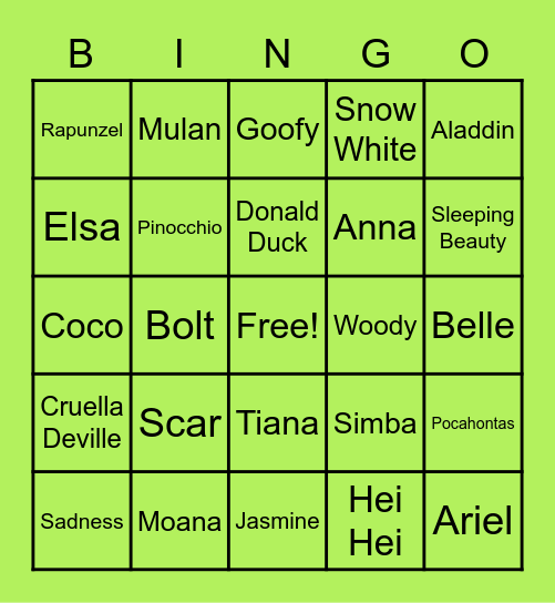 Disney Bingo Card