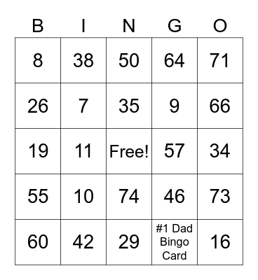#1 Dad Bingo Card