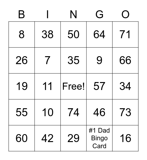 #1 Dad Bingo Card