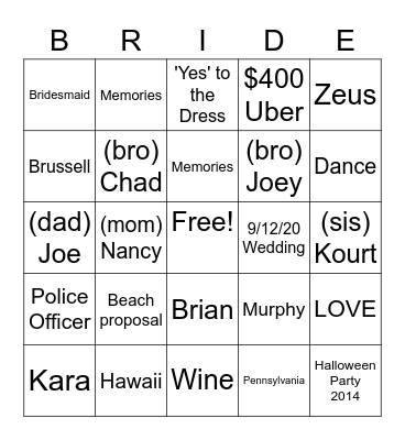 BRIDAL BINGO WINE TIME Bingo Card