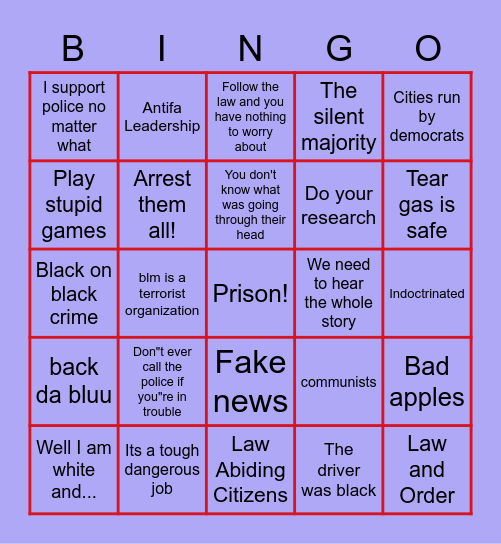Malicious Bootlicker Bingo Card
