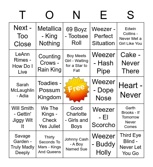 Game Of Tones 7-6-20 Game 4 Bingo Card