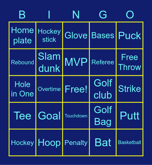 Sports Time Bingo Card