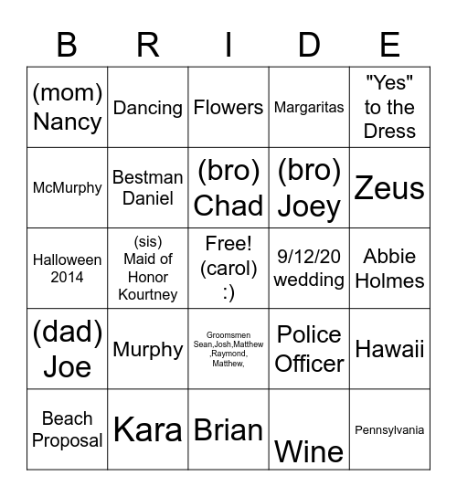 BRIDAL BINGO WINE TIME Bingo Card
