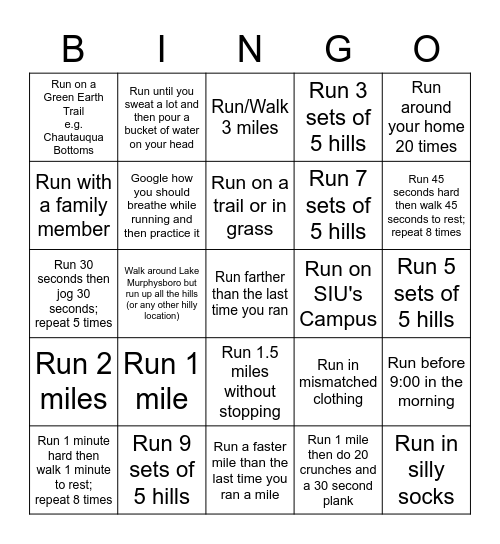 Running BINGO Card