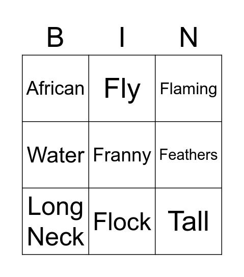 Flamingo Bingo Card