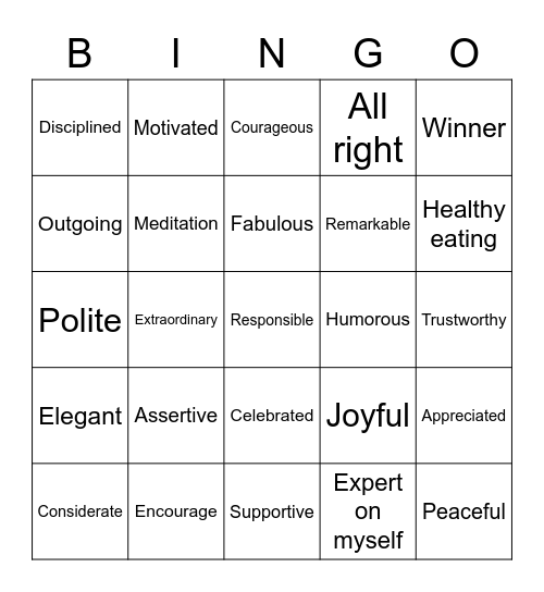 POSITIVITY & RECOVERY Bingo Card