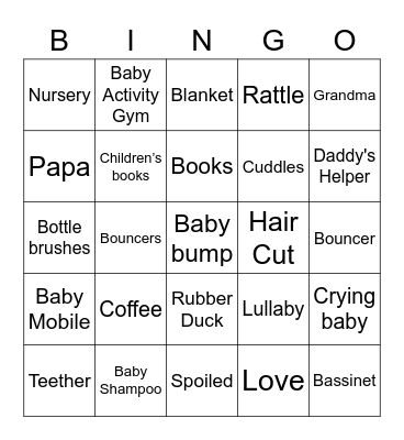 Baby Shower Bingo Card