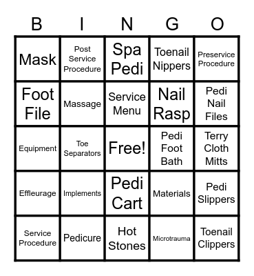 PEDICURING Bingo Card