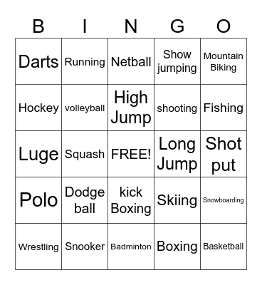 Sports Bingo Card