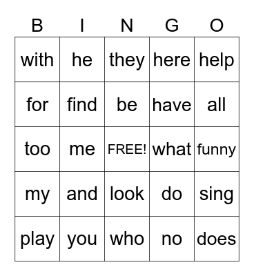 Sight Word Bingo 1 Bingo Card