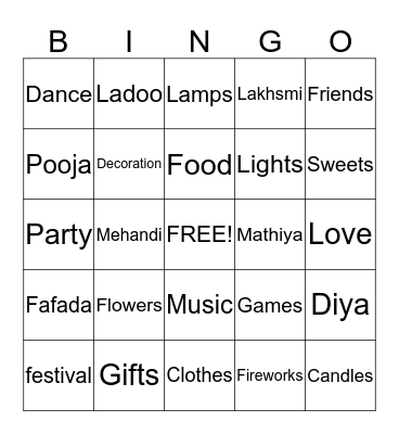 Happy Diwali Bingo Card