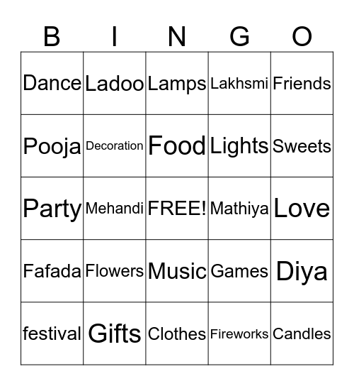Happy Diwali Bingo Card
