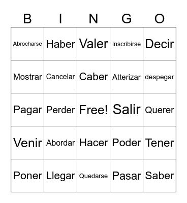 Spanish Words Bingo Card