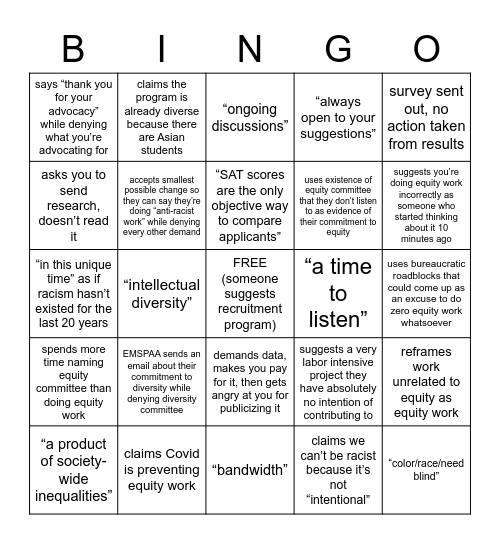 McDermott Equity Work Bingo Card