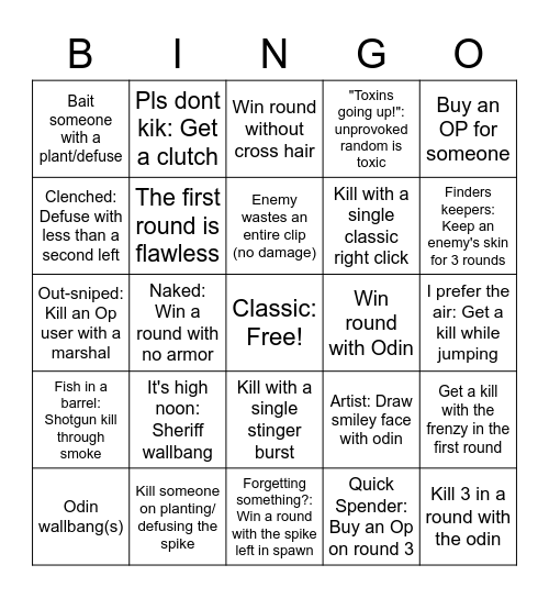 Valorant Bingo (team) Bingo Card