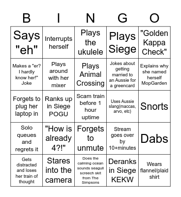 Mop Bingo Card