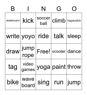 Things I can do Bingo Card