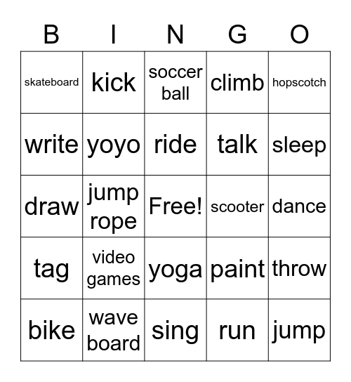 Things I can do Bingo Card