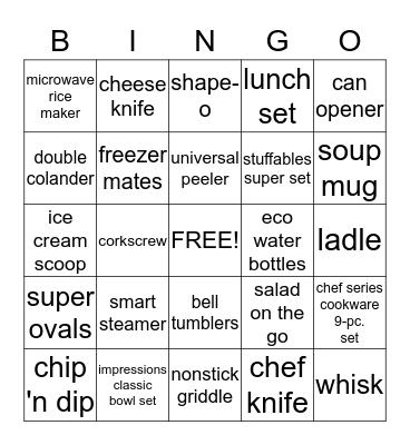 Tupperware Bingo Card