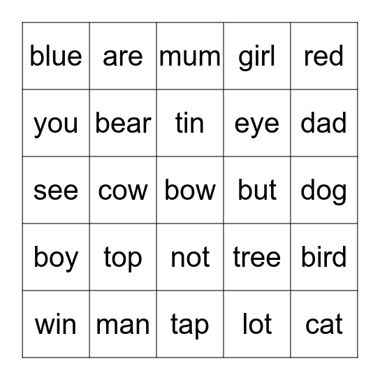 Fingerspelling Bingo Card