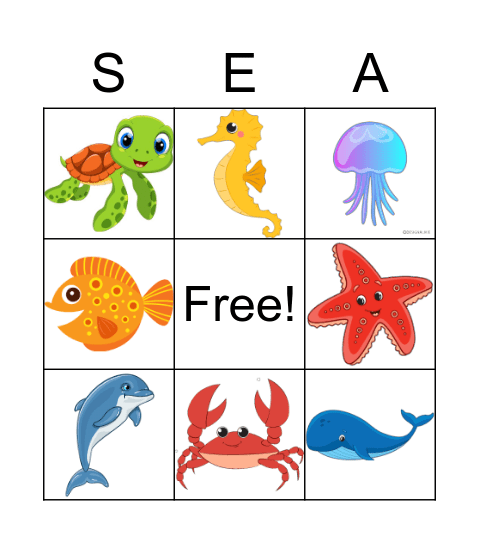 Sea animals Bingo Card