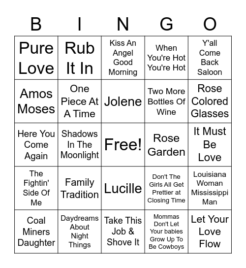 Country Hits Bingo Card