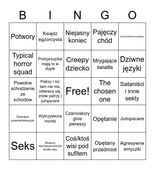 Horrorowe bingo Card