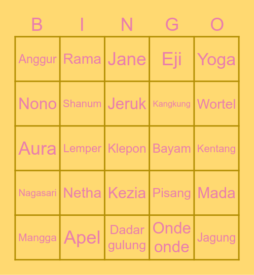 NETHANIA Bingo Card