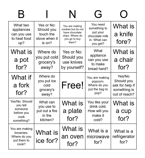 All About the Kitchen Bingo Card