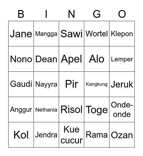 Ghealindra Bingo Card