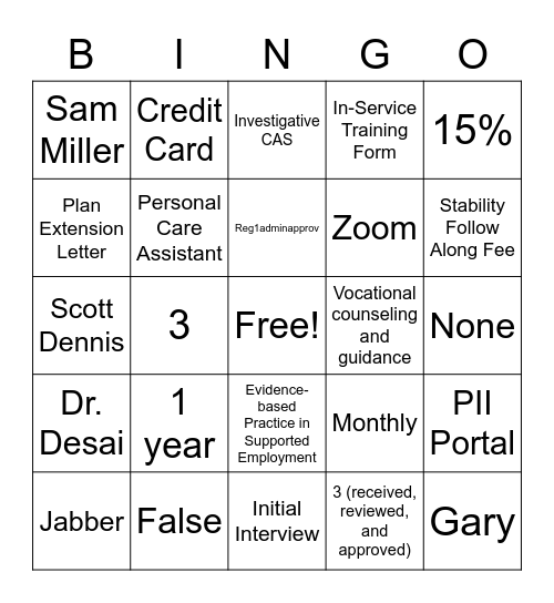 Policy Bingo Card