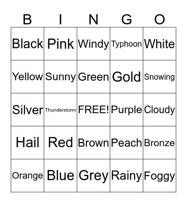 Color + Weather Bingo Card