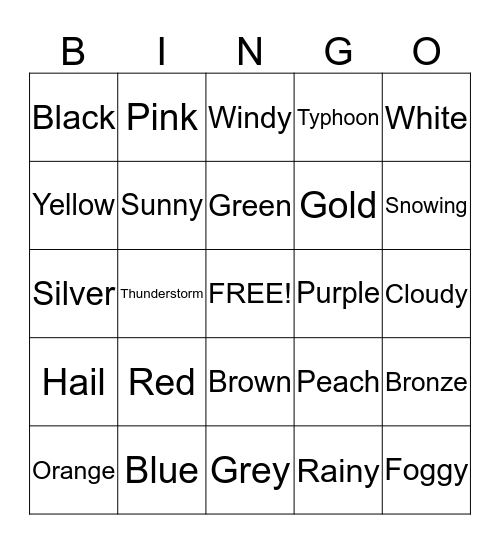 Color + Weather Bingo Card