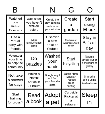 Social Distancing Bingo Card
