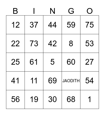 JAODITH Bingo Card