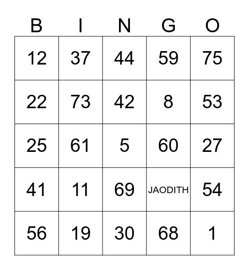 JAODITH Bingo Card