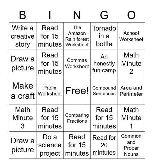 Aubrey Summer School BINGO Card