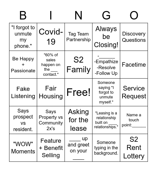 Camp S2 Bingo! Bingo Card