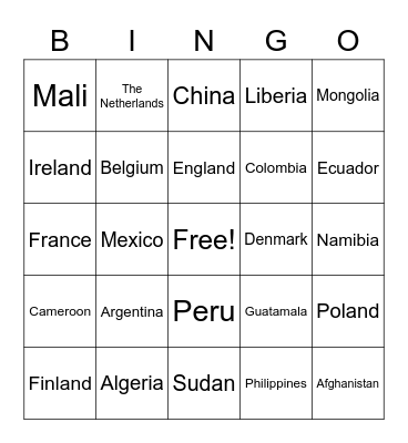 COUNTRY BINGO Card